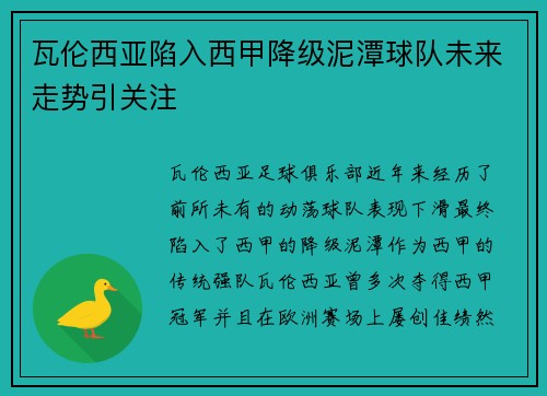 瓦伦西亚陷入西甲降级泥潭球队未来走势引关注